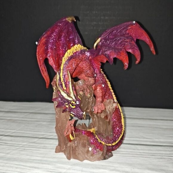 Vintage Red Pink Crawling Dragon Statue Fantasy Myth Collectible Decor - Picture 3 of 12